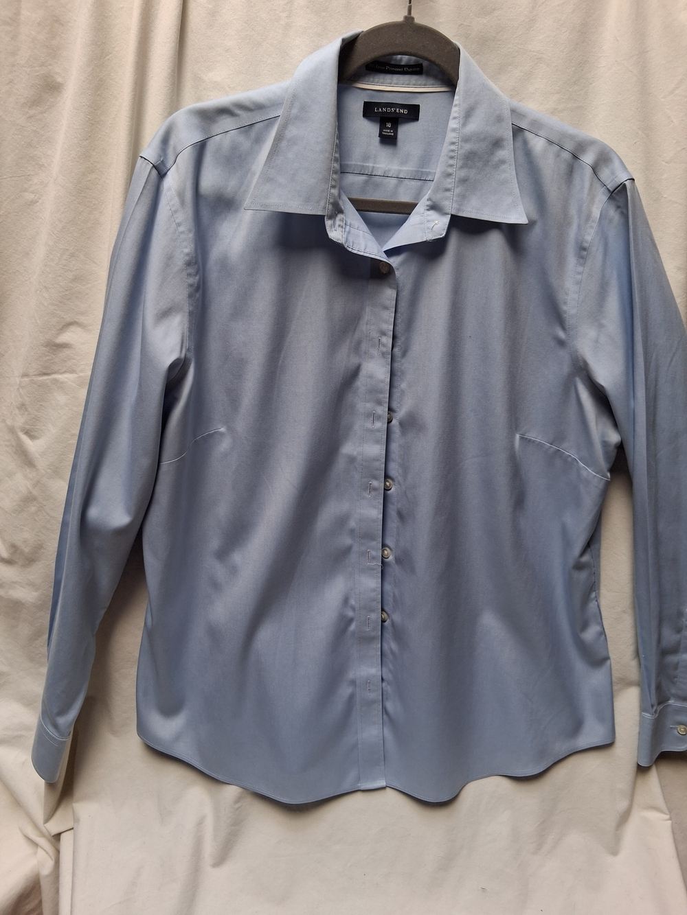 Lands' End Women's Light Blue Classic Button-Up Dress Shirt